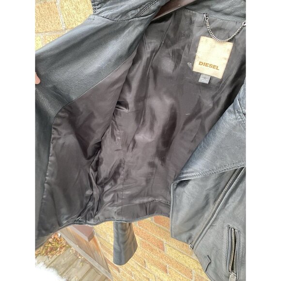 Vintage Diesel Asymmetrical Biker Jacket Women’s M Black Lambskin Leather Y2k - Picture 7 of 8